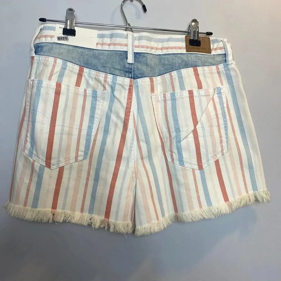 NWT American Eagle AE High Rise Mom Jean Shorts Denim Pastel Striped Raw Hem 8 - Picture 5 of 8